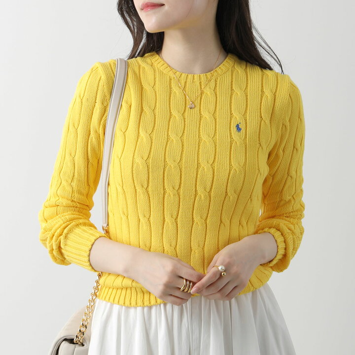 ポロラルフローレン】ケーブルニット カーディガン 黄色 ポニー 刺繍 XL 綿 