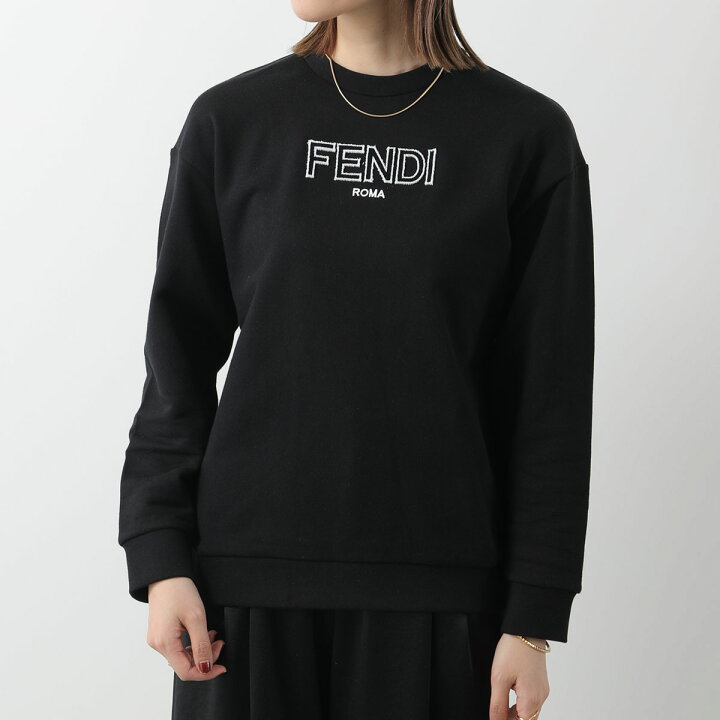 FENDI クルーネックスウェット 装飾 刺繍 デザイン プルオーバー黒 
