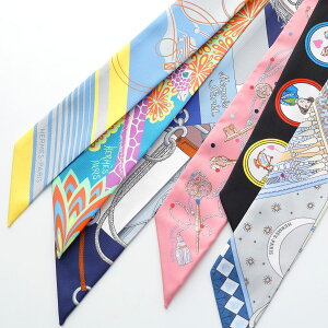 HERMES エルメス ツイリー スカーフ TWILLY レディース フランス製 シルク バンダナ 総柄 ロゴ ケース付き カラー9色