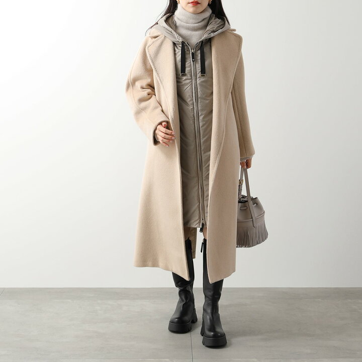 Max Mara フーディ 切り取る テクニカルダウン ロングジレ ベージュ 
