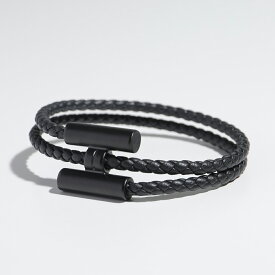 HERMES エルメス ブレスレット Tournis Tresse トゥルニトレッセ 077300FI レディース スイフト レザー ダブルコード Hロゴメタル ブラック×ブラック