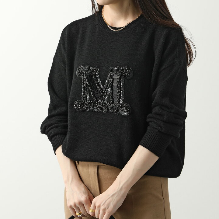 マックスマーラ MaxMaraGram カシミヤ ロゴ ラインストーン クルー  