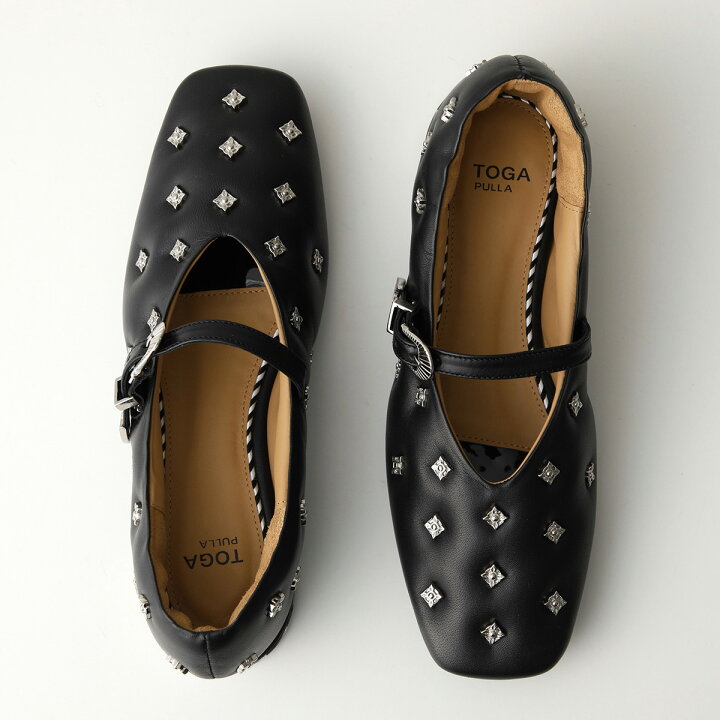 コーチ エナメルパンプス ブラック 7.5C スタッズ フラット（マイケル  