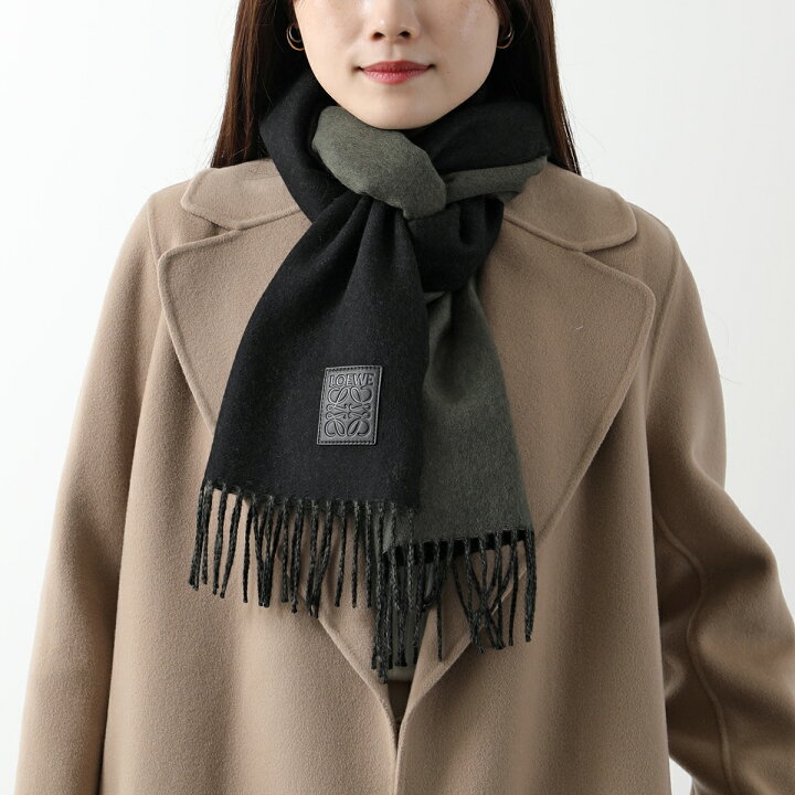 LOEWE - LOEWE ロエベ アイボリーマフラー ロゴパッチ ウール&カシミヤ  