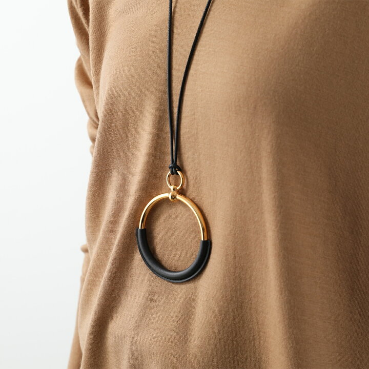 HERMES エルメス ループ ネックレス ブラウン レザー メタル  