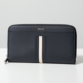 BALLY バリー ラウンドファスナー長財布 MLW03H VT434 メンズ レザー バリーストライプ 小銭入れあり U507P/MIDNIGHT21+PALLADIO