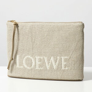 LOEWE ���G�x �N���b�`�o�b�O OBLONG POUCH C730C63X18 ���f�B�[�X �W���K�[�h�L�����o�X ���U�[ ���S 2370/ECRU