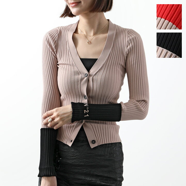 ヌメロヴェントゥーノ N°21 24年 ビーズロゴ ウールVネック  