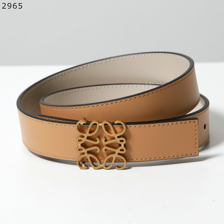 LOEWE ロエベ レザーベルト ネイビー アナグラムロゴ ゴールド金具 本  