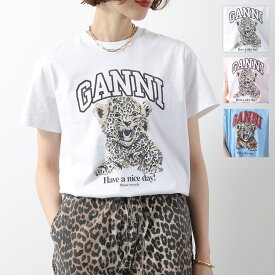 GANNI ガニー 半袖 Tシャツ Basic Jersey Tiger Leopard Relaxed T-shirt T4124 T4161 T4007 レディース ロゴT カットソー コットン クルーネック カラー3色