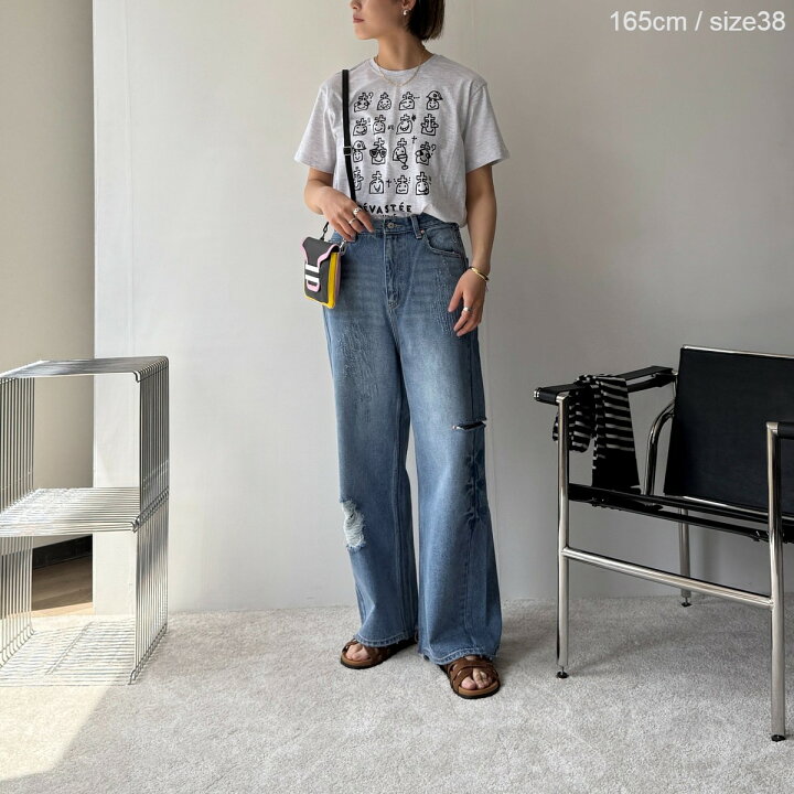 イエン YENN HIGH DAMAGED WIDE PT デニム ワイド パンツ ダメージ加工  