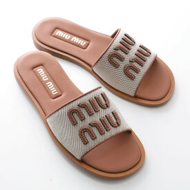 MIUMIU ミュウミュウ サンダル 5XX644 Q1D レディース キャンバス×レザー ロゴ フラット シューズ 靴 F062F/NATURALE-BRANDY【dc_kikaku】