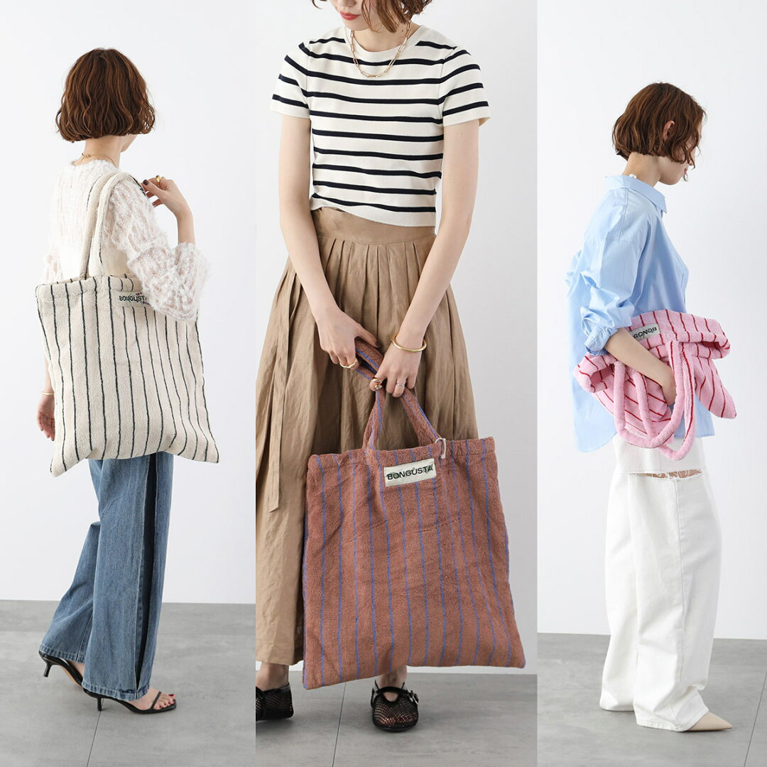 BONGUSTA ボングスタ トートバッグ NARAM TOTEBAG ナラム レディース ストライプ コットン ロゴ タオル地 鞄 カラー9色 - メイン画像 3