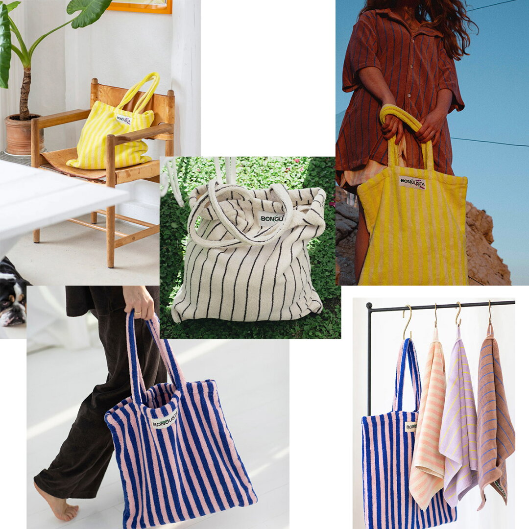 BONGUSTA ボングスタ トートバッグ NARAM TOTEBAG ナラム レディース ストライプ コットン ロゴ タオル地 鞄 カラー9色 - メイン画像 6