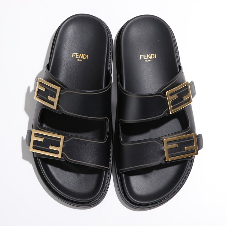 フェンディ FENDI サンダル 靴 シューズ レザー ブラック ゴールド  