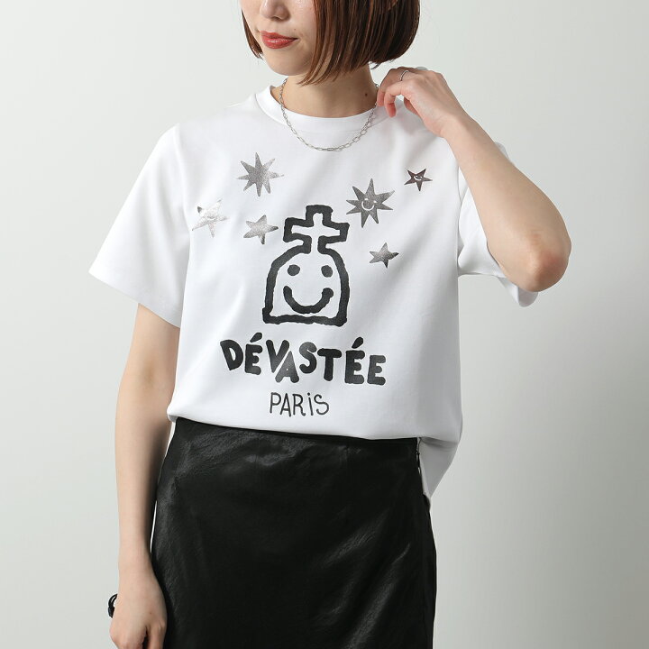 DEVASTEE デヴァステ 半袖 Tシャツ R3FWTP014 レディース コットンブレンド ストレッチ クルーネック ロゴプリント カットソー WHT インポートセレクトmusee