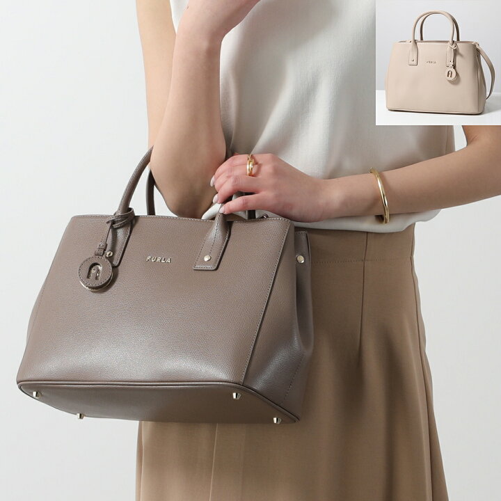 美品】 フルラ 2wayハンドバッグ ショルダーバッグ グレージュ レザー 