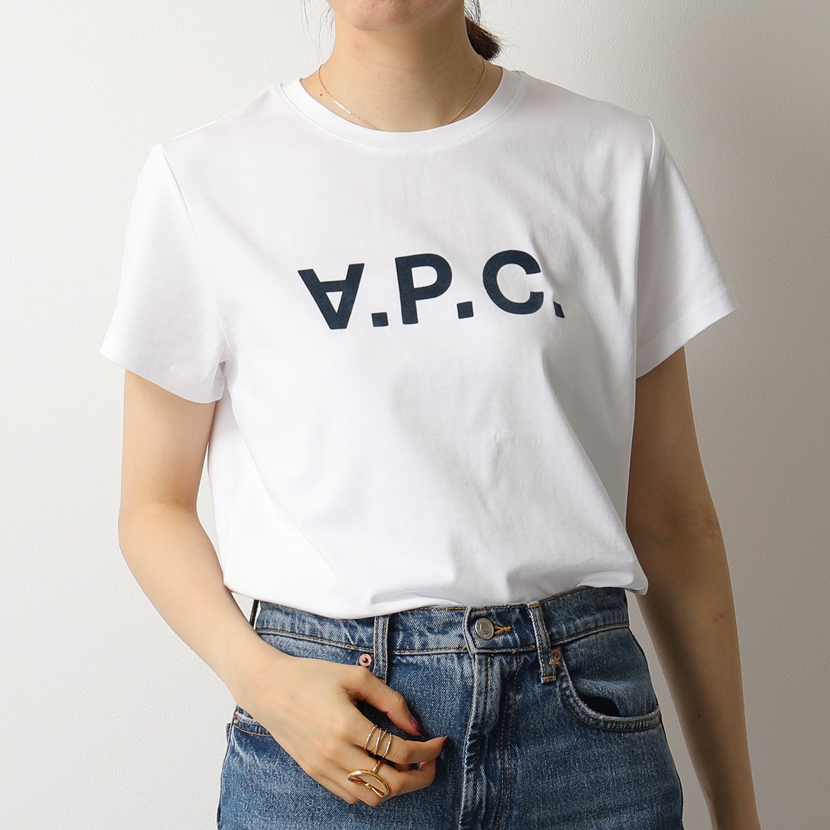APC A.P.C. アーペーセー COBQX F26588 VPCTシャツ クルーネック 半袖 Tシャツ カットソー ロゴT  DARKNAVY/ホワイト×ネイビー レディース | インポートセレクト musee