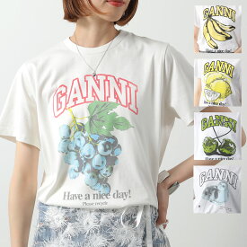 GANNI ガニー 半袖 Tシャツ Basic jersey Lemon Banana CHERRY Grapes Relaxed T-shirt レディース カットソー コットン クルーネック カラー6色