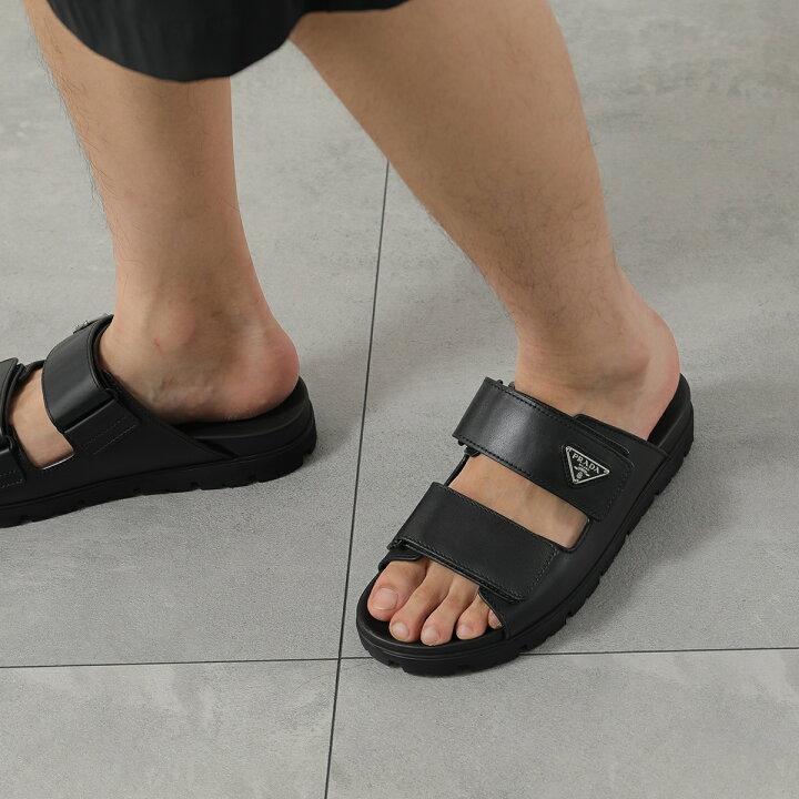 プラダ PRADA モノリス サンダル 靴 シューズ レザー ブラック 黒 ロゴ  