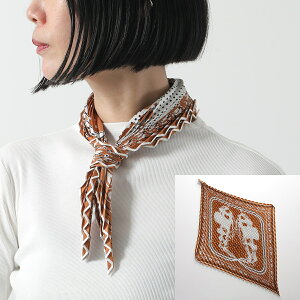 HERMES エルメス シルクバンダナ プリーツ スカーフ Brid de Gala ブリッド・ドゥ・ガラ 163264S レディース フランス製 総柄 ロゴ ケース付き アルザンブラウン