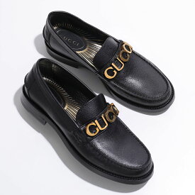 GUCCI グッチ ローファー 700036 D3V00 レディース レザー GUCCIメタル ロゴ ローヒール シューズ 靴 1000/NERO 700036D3V001000