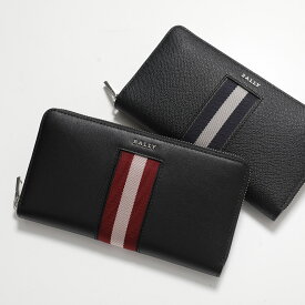 BALLY バリー ラウンドファスナー長財布 BALEN.DSH 6309715 VT837 6309716 VT838 メンズ レザー メタルロゴ バリーストライプ U901P/BLACK+PALLADIO