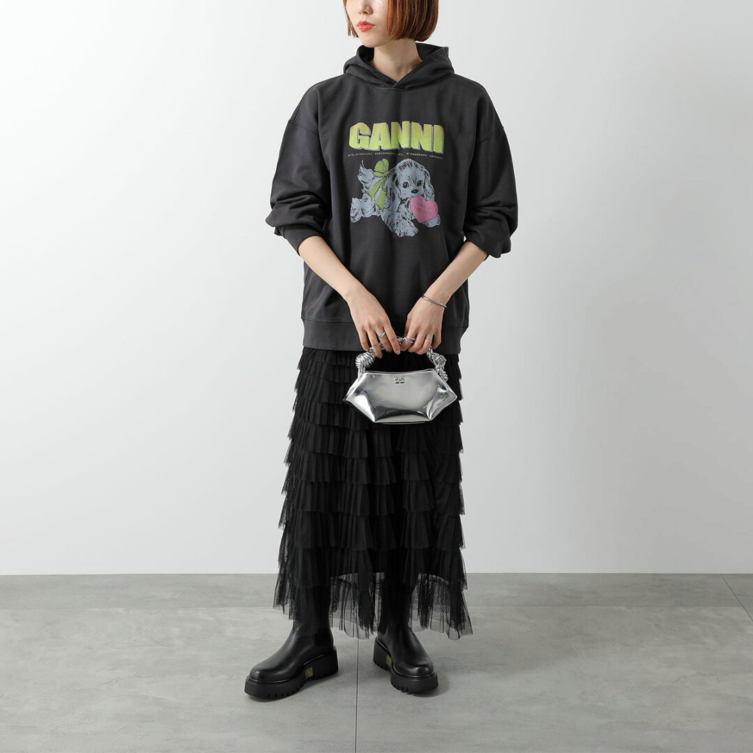 【15%OFFクーポン対象・6/19-18時~】GANNI ガニー ショルダーバッグ Bou Bag Mini Specchio A7309 5894 レディース ハンドバッグ ロゴ ミニバッグ 鞄 018/Silver【cp_fifte】 - メイン画像 4