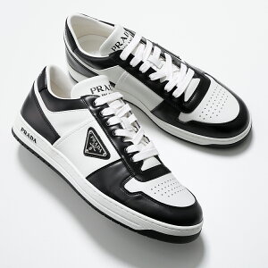PRADA プラダ スニーカー 2EE364 3LKG D003 メンズ ダウンタウン レザー トライアングルロゴ メタルロゴ 軽量ソール シューズ 靴 F0T8F/BIANCO-NERO1