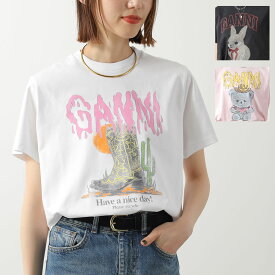 GANNI ガニー Tシャツ Basic Cotton Jersey T-shirt A1050061 A1050074 A1050075 レディース 半袖 カットソー クルーネック コットン ロゴT カラー3色