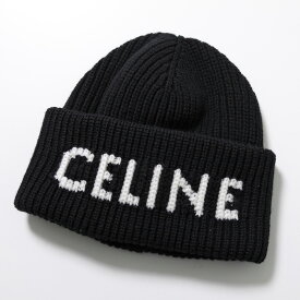 CELINE セリーヌ ニット帽 AA0H92I93.38AO レディース カシミヤ混ウール ロゴ リブ ニットキャップ ビーニー 帽子 ブラック
