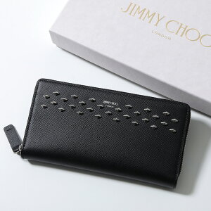 JIMMY CHOO スター スタッズ 長財布 グレージュ 本革 ラウンドジップ 