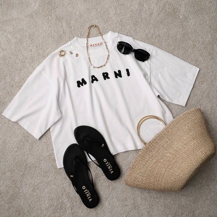 MARNI】5分袖トップス Tシャツ ドロスト タック ホワイト 38 