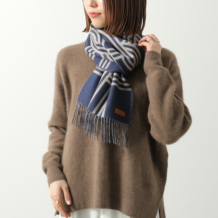 HERMES エルメス マフラー フリンジ グレー×ベージュ カシミヤ HERMES 