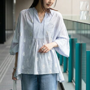 ne Quittez pas �k�L�e�p �u���E�X Cotton Voile Foil Flower Print Gather Blouse 010100CM1 ���f�B�[�X �R�b�g�� �M���U�[ ���� �J���[2�F