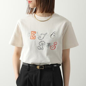 CELINE セリーヌ 半袖 Tシャツ RX0IE1242.GGY4 レディース ロゴ 刺繍 クルーネック コットン カットソー クリーム