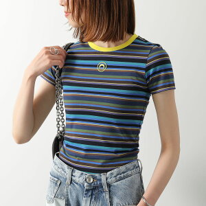 Marine Serre �}���[�� �Z�� ���� T�V���c Deadstock Moon Logo Stripes Jersey Baby Fit T-Shirt WTT012A DJER0010 ���f�B�[�X �{�[�_�[ �J�b�g�\�[ �O���� ���`�[�t ���[�����S �h�J BL50/BLUE�yflat_price�z