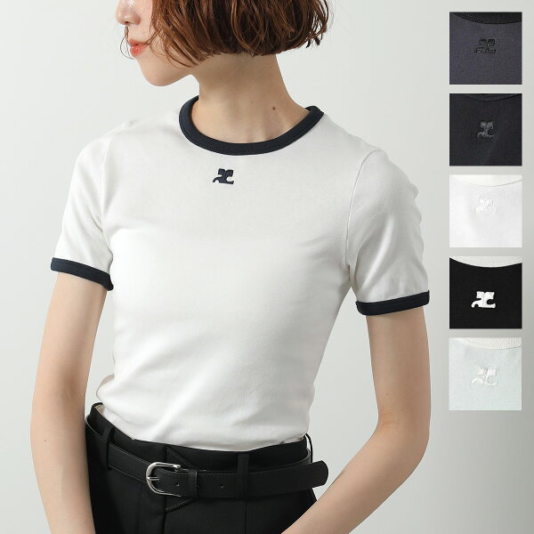 Courreges クレージュ Tシャツ SIGNATURE CONTRAST T-SHIRT 125JTS017JS0203 VESJTS017JS0070 レディース コットン 半袖 ロゴ