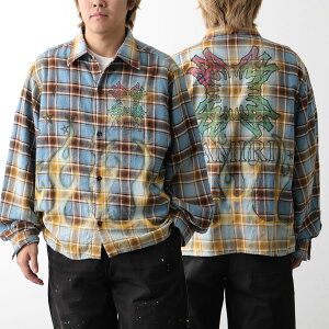 AMIRI �A�~�� �V���c MA QUAD BLEACHED FLANNEL AMTOSH1187 �����Y ���� �R�b�g�� �t�����l�� �`�F�b�N�� �v�����g �u���[�`���H �� �t���[�� ���M�����[�J���[ 420/Blue
