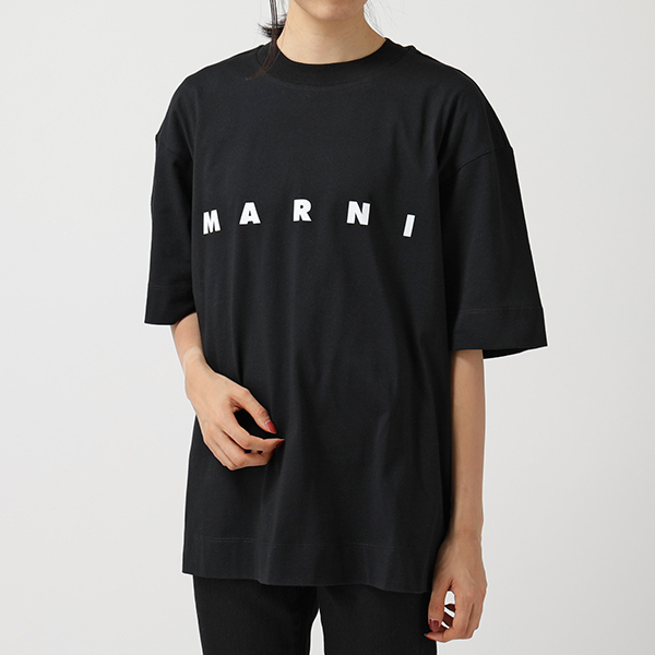 MARNI マルニ THJET49EPB SCP89 クルーネック オーバーサイズ 半袖 Tシャツ カットソー ロゴT LON99/CARBON  レディース | インポートセレクト musee