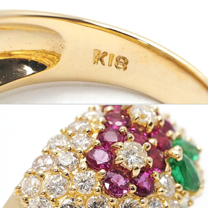 楽天市場】K18YG ルビー エメラルド ダイヤモンドリング#12 0.56ct 