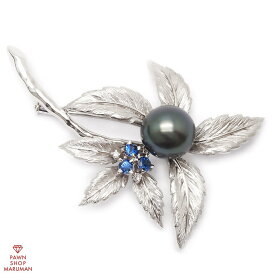 黒真珠 サファイア ダイヤ ペンダントブローチ K14WG サファイア0.68ct ダイヤ0.04ct ホワイトゴールド【送料無料】【中古】【ブローチ】【ブラックパール】【ジュエリー 真珠】【真珠】【ペンダント】【黒蝶真珠】