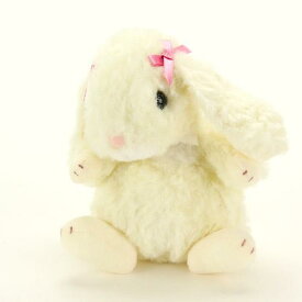 うさぎのロップイヤー　ぬいぐるみ　ピンクリボン　アイボリー【うさぎ／ウサギ／うさぎぬいぐるみ／ウサギヌイグルミ／ヌイグルミ／動物モチーフ／りぼん／リボン／日本製／玩具／おもちゃ】