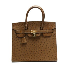 オーストリッチ ostrich ハンドバッグ フルポイント クロシェット付き カデナ オーストリッチ ブラウン 【SS】 【中古】