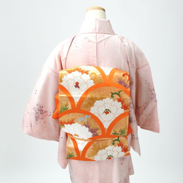 楽天市場】袋帯 袋帯 正絹 扇柄 オレンジ 【H】 【中古】 : まつい質舗 