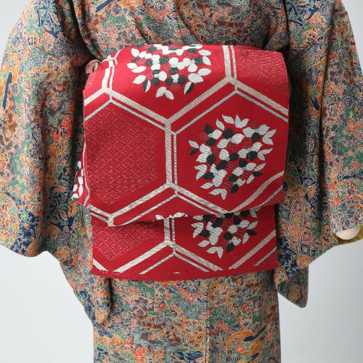 楽天市場】袋帯 亀甲柄 正絹 えんじ色 シルク レッド×ゴールド 【SS 