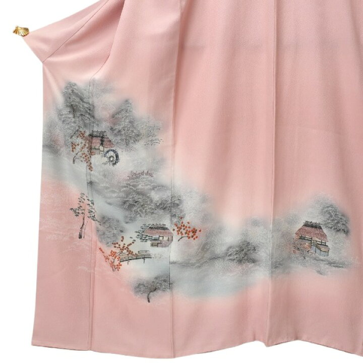 楽天市場】訪問着・付下 着物 和服 ダリア 山水画 うすピンク 【SS 