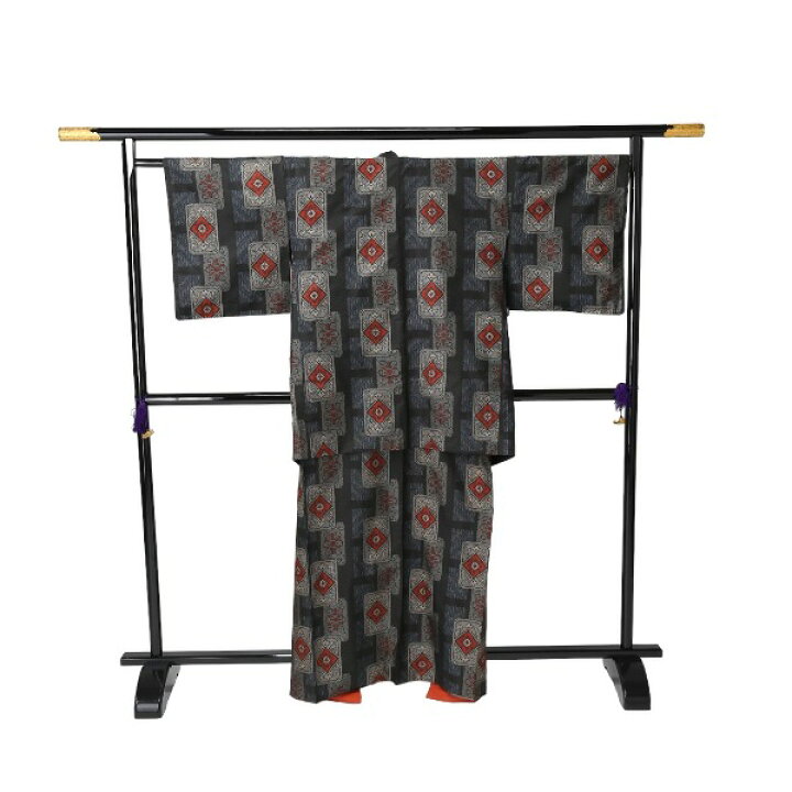 楽天市場】紬 長着 大島 村山 黒地にエンジ角柄 【SS】 【中古 