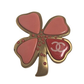 シャネル CHANEL ブローチ コサージュ ココマーク 031P おしゃれ おでかけ クローバー ゴールド/ピンク 【SS】 【中古】