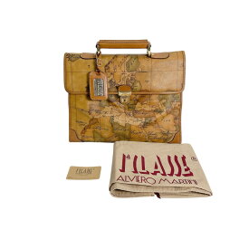 プリマクラッセ PRIMA CLASSE ハンドバッグ ブリーフケース ビジネスバッグ 地図柄 レザー ブラウン 【SS】 【中古】